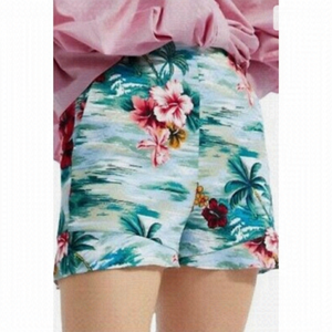 Zara Summer Hawaiian Tropical Cotton Dress Shorts Size Small